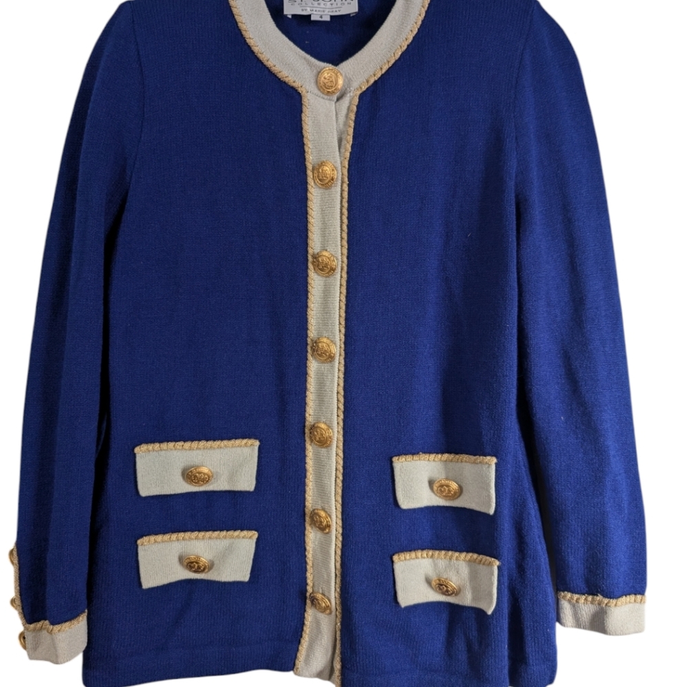St. John Blue and Cream Cardigan